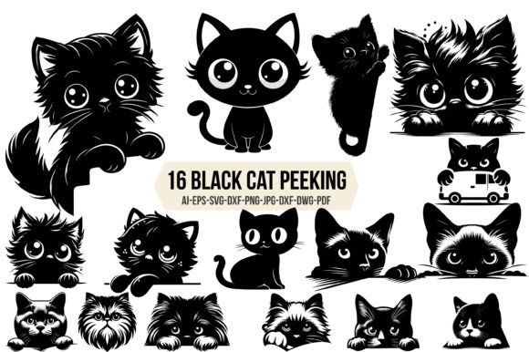 Black Cat Peeking Clipart PNG Design Review