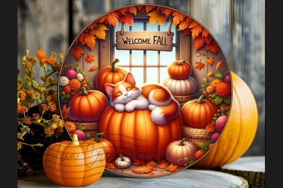 Cat Fall Wreath Sign Sublimation Png
