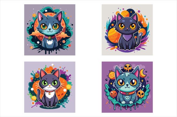 Cute Halloween Cat Stickers Graphic Review