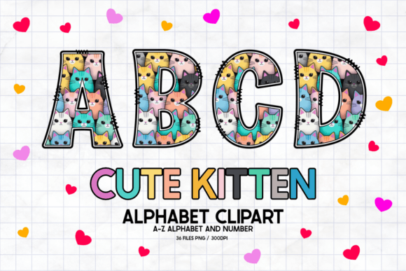 Cute Kitten Doodle Alphabets Number