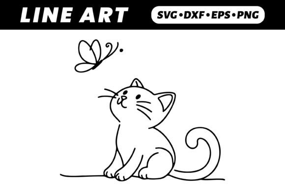 Cute Kitten Watching Butterfly Line Art Review