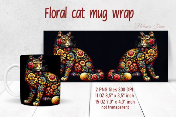 Flowers Cat Mug Wrap Sublimation Design Review