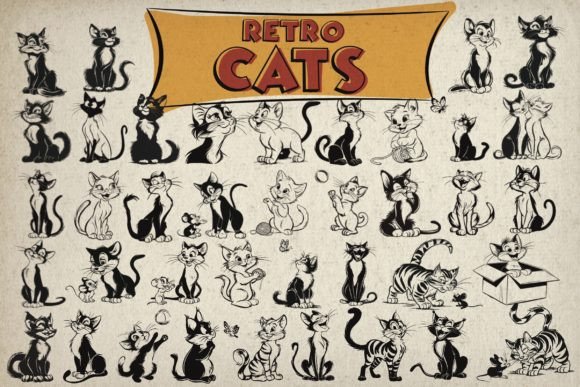 Retro Cat Clipart Bundle Review for Embroidery Projects